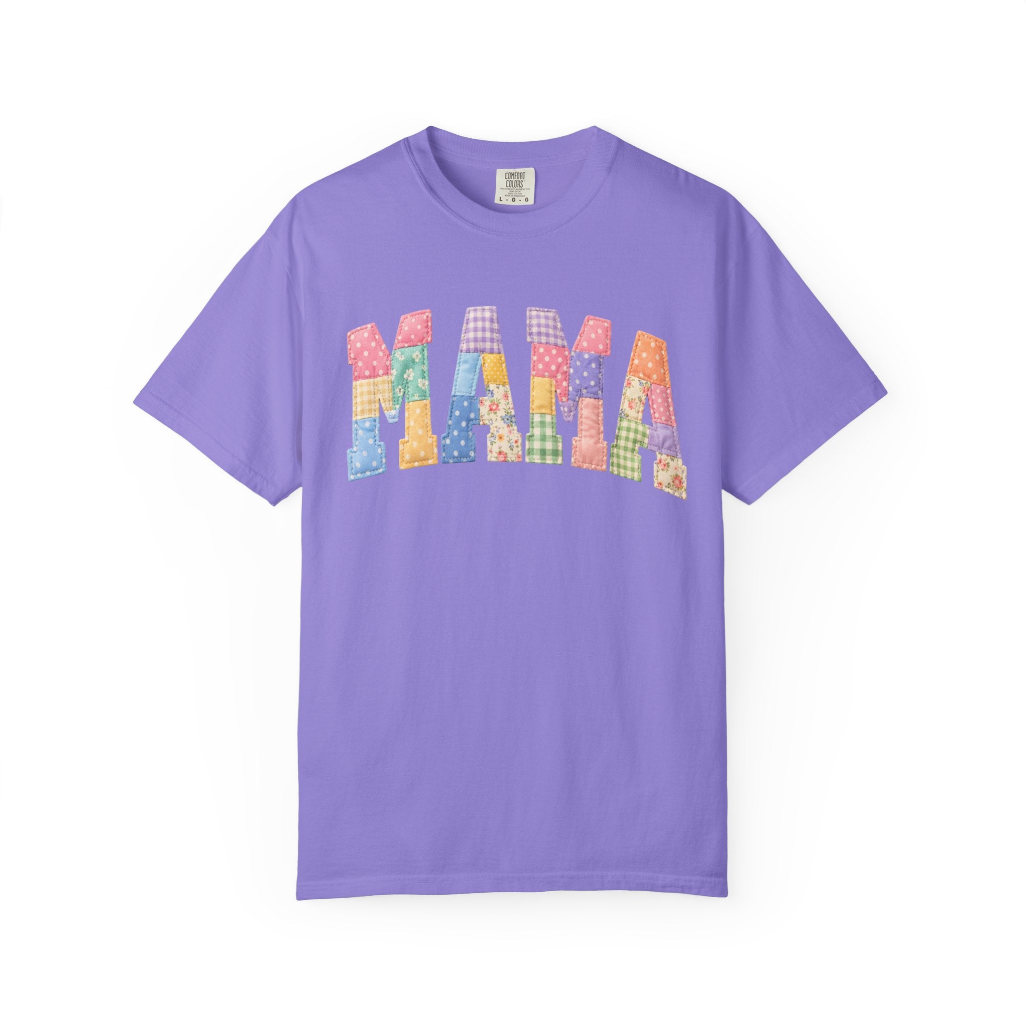 Mama Patchwork T-Shirt — Colorful Quilted Letter Graphic Tee