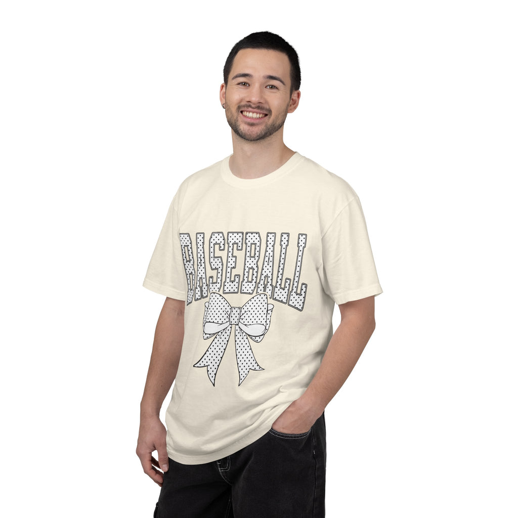 Baseball Bow T-Shirt — Cute Polka Dot Baseball Tee for Fans & Gift-Giving
