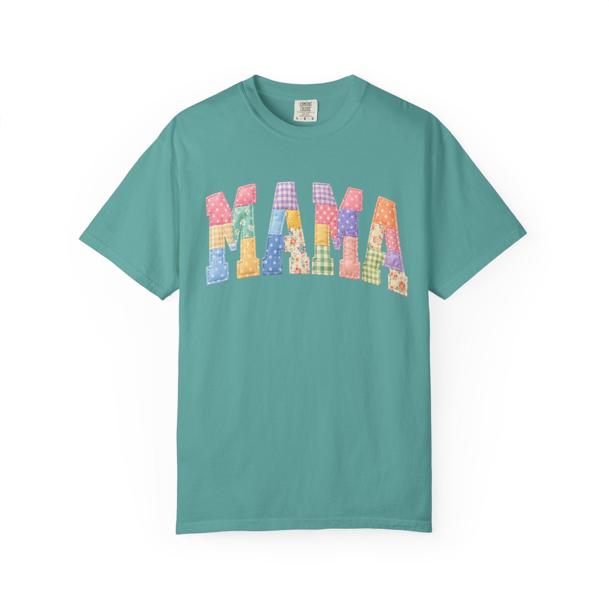 Mama Patchwork T-Shirt — Colorful Quilted Letter Graphic Tee