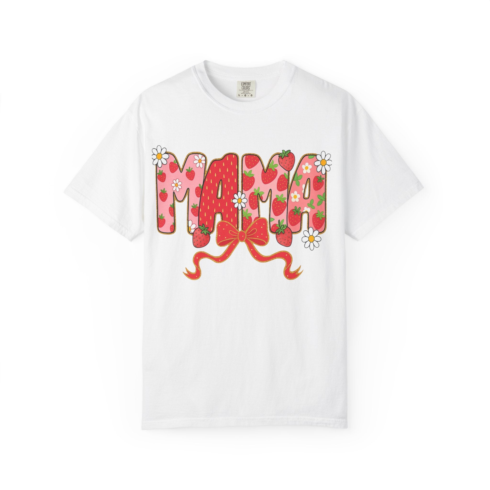 Mama Strawberry Floral Tee — Cute Retro Ribbon Mom T-Shirt for Mother's Day