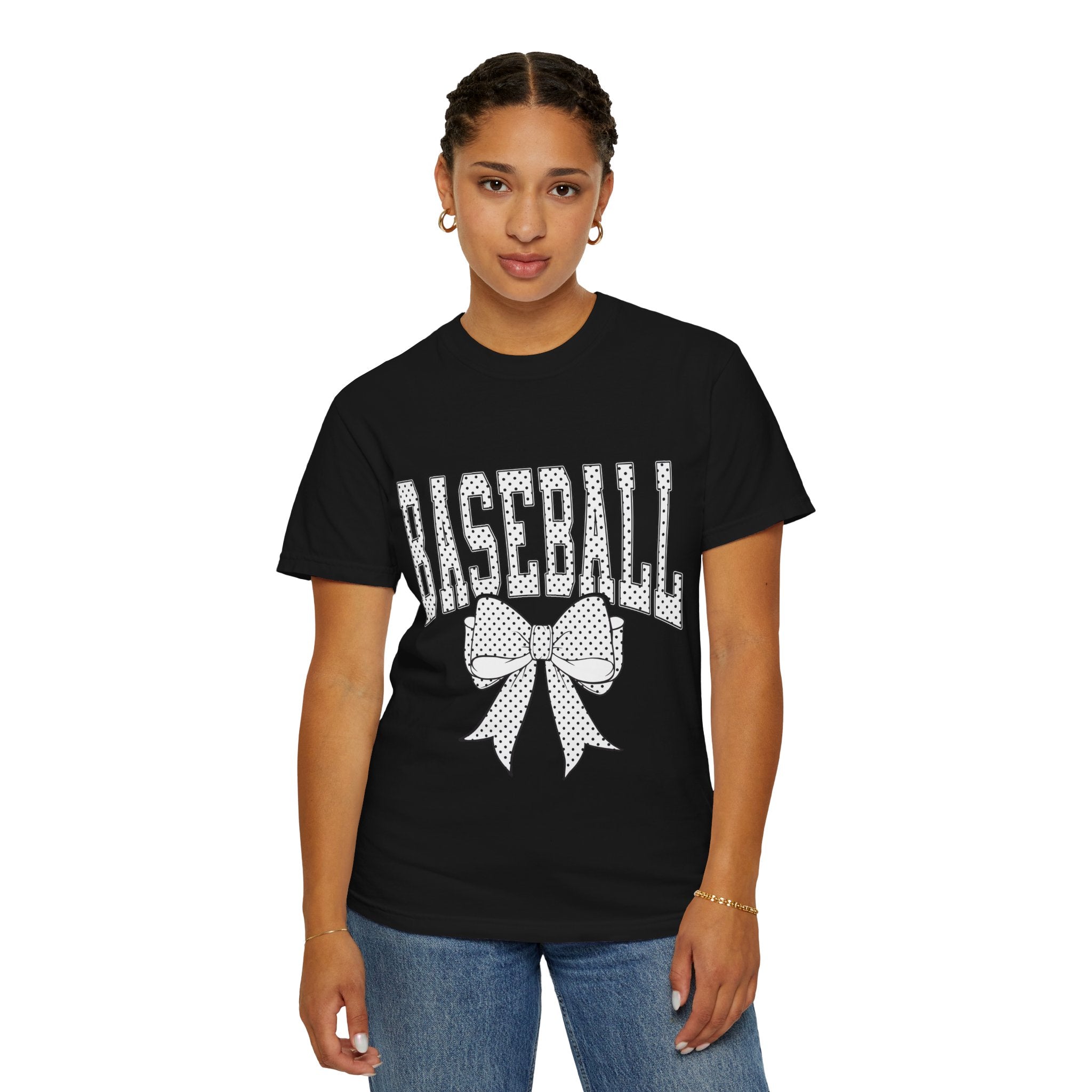 Baseball Bow T-Shirt — Cute Polka Dot Baseball Tee for Fans & Gift-Giving