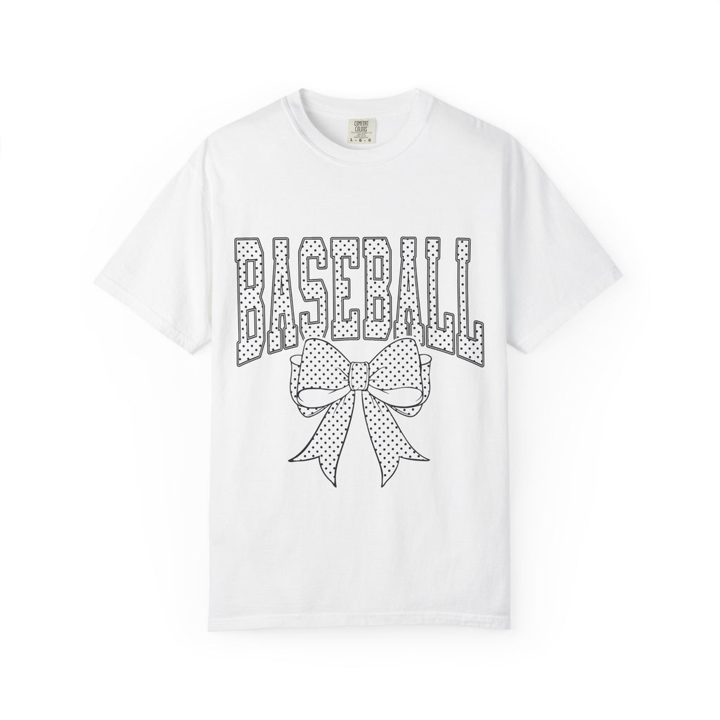 Baseball Bow T-Shirt — Cute Polka Dot Baseball Tee for Fans & Gift-Giving