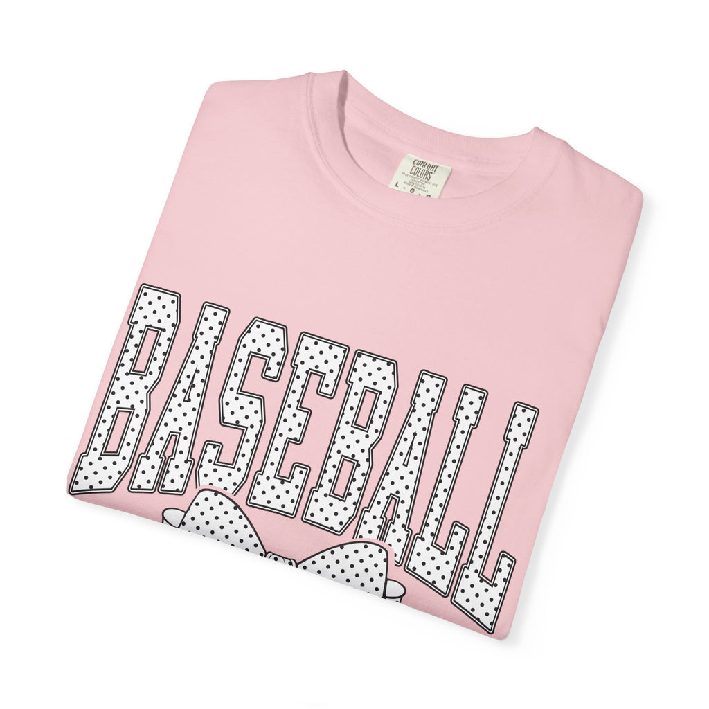 Baseball Bow T-Shirt — Cute Polka Dot Baseball Tee for Fans & Gift-Giving