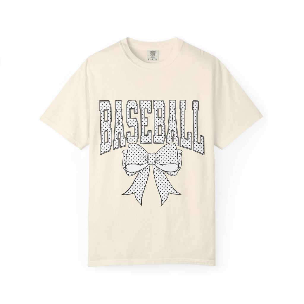 Baseball Bow T-Shirt — Cute Polka Dot Baseball Tee for Fans & Gift-Giving