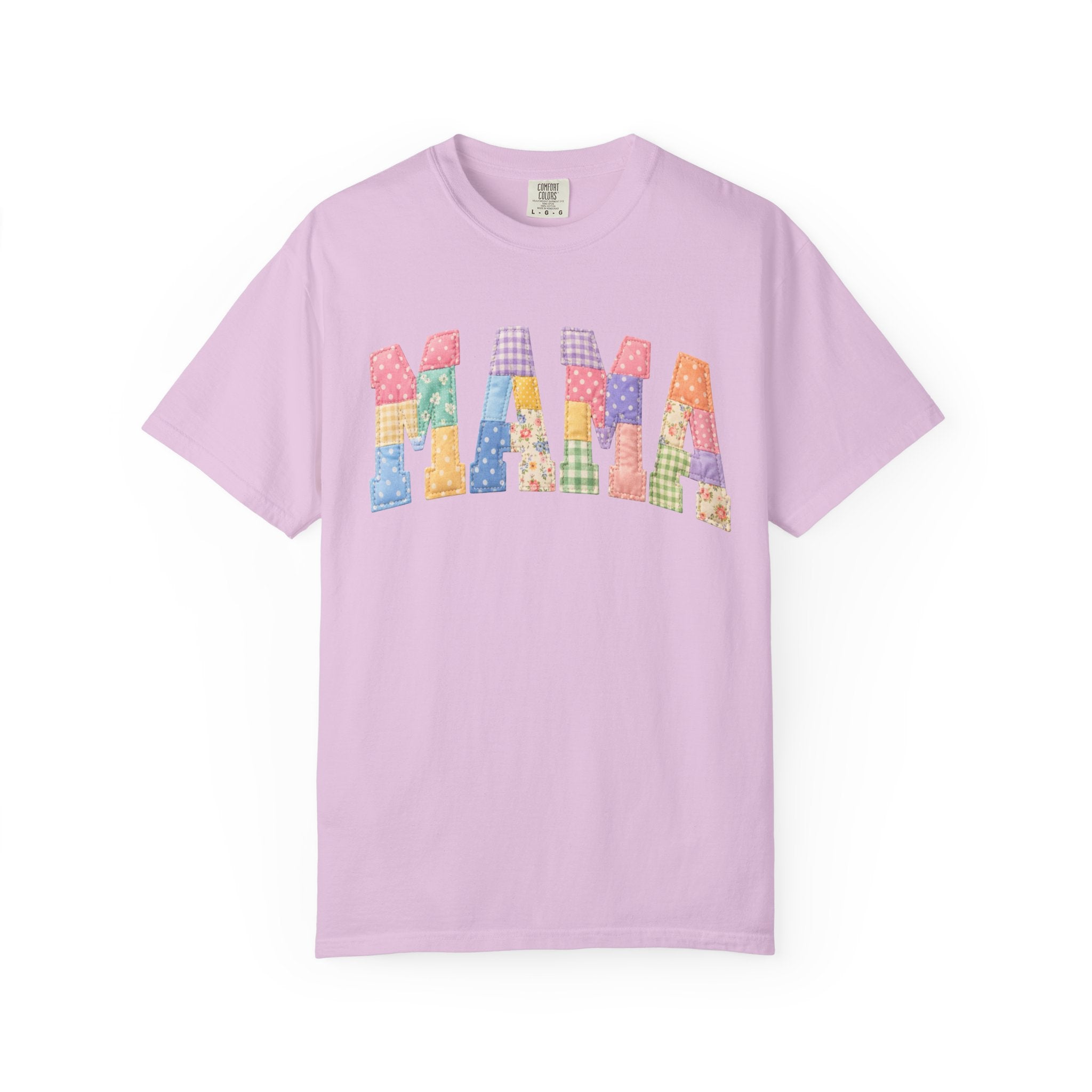 Mama Patchwork T-Shirt — Colorful Quilted Letter Graphic Tee