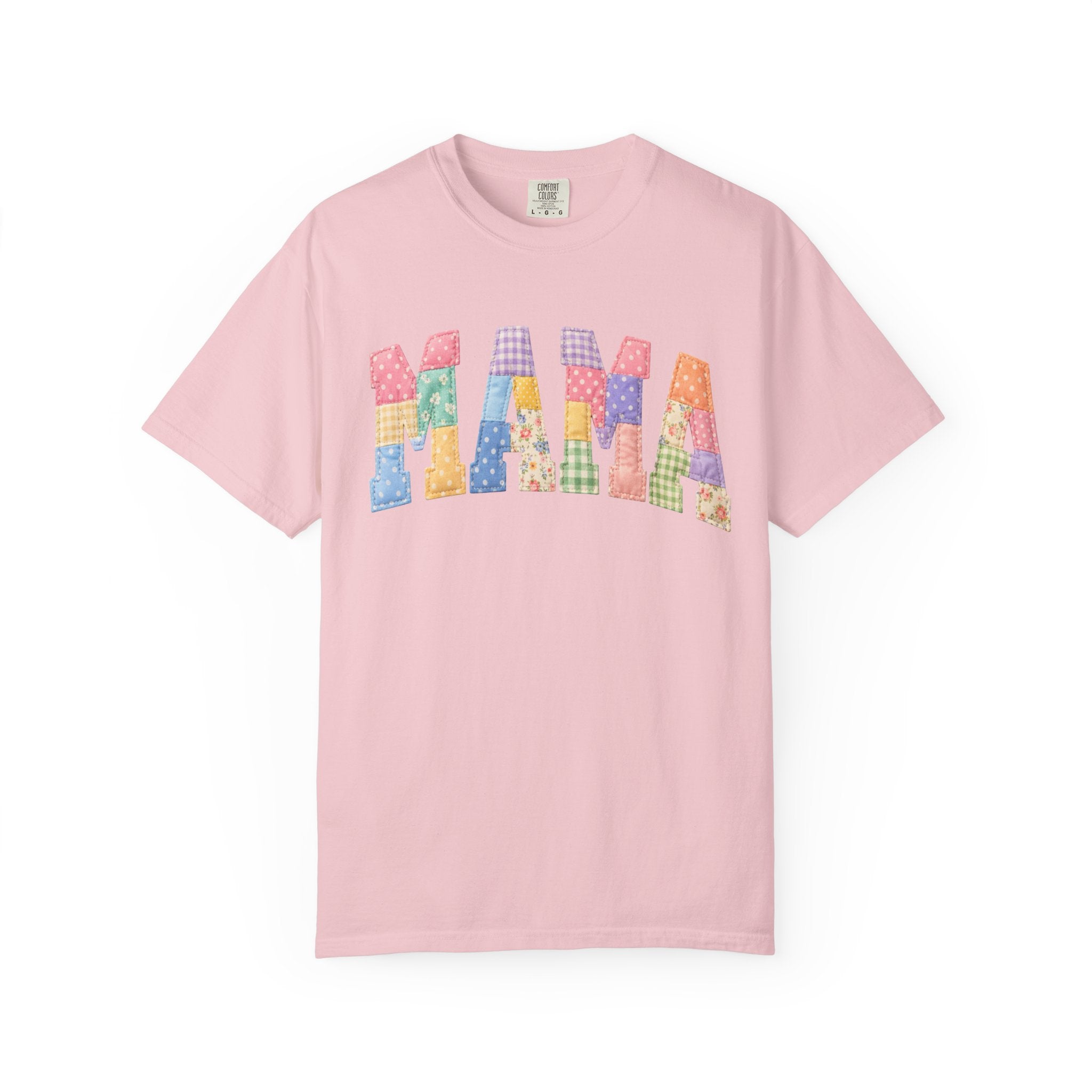 Mama Patchwork T-Shirt — Colorful Quilted Letter Graphic Tee