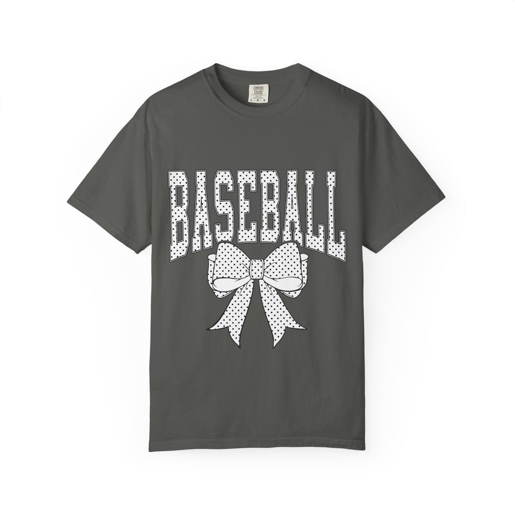 Baseball Bow T-Shirt — Cute Polka Dot Baseball Tee for Fans & Gift-Giving