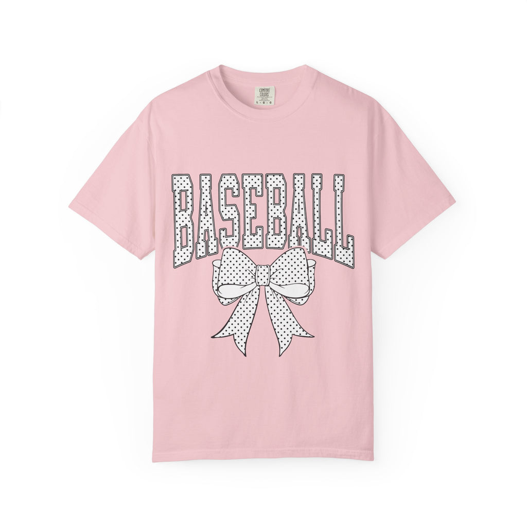 Baseball Bow T-Shirt — Cute Polka Dot Baseball Tee for Fans & Gift-Giving