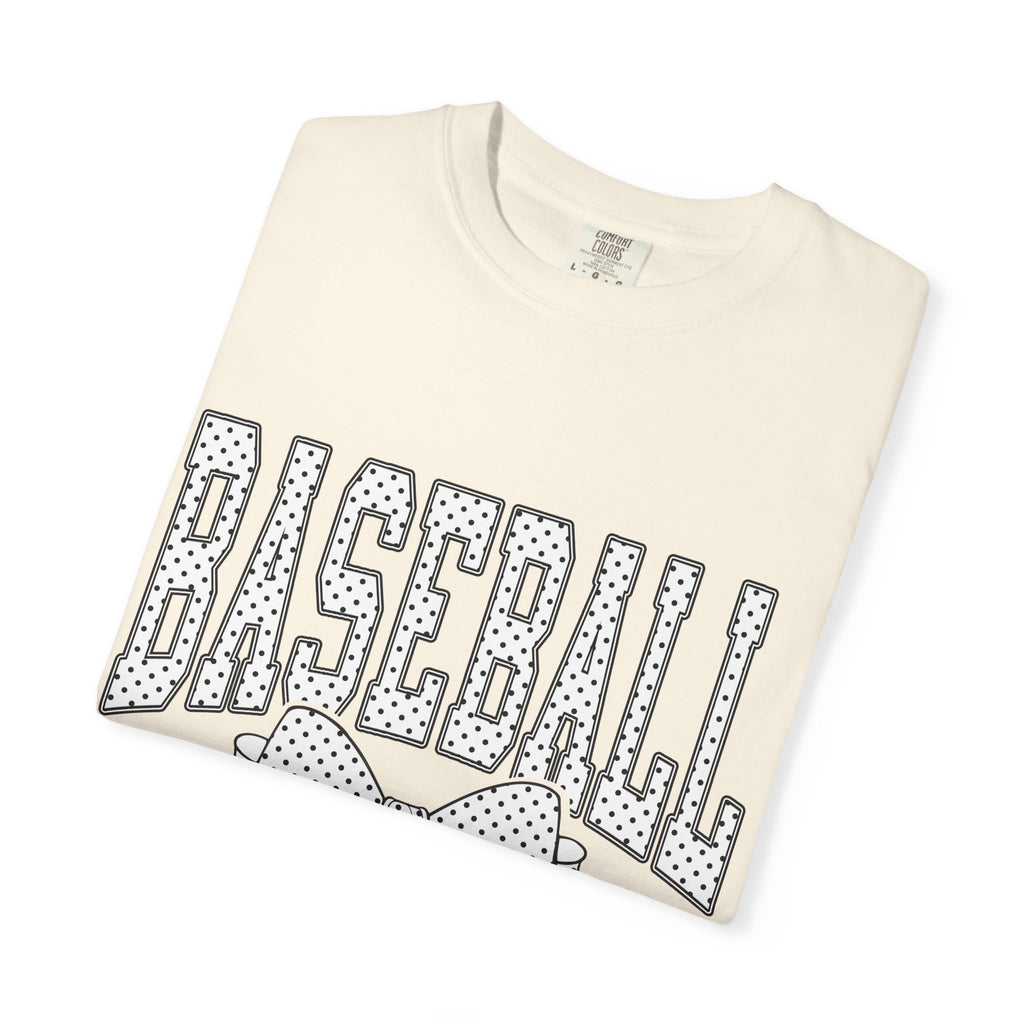 Baseball Bow T-Shirt — Cute Polka Dot Baseball Tee for Fans & Gift-Giving