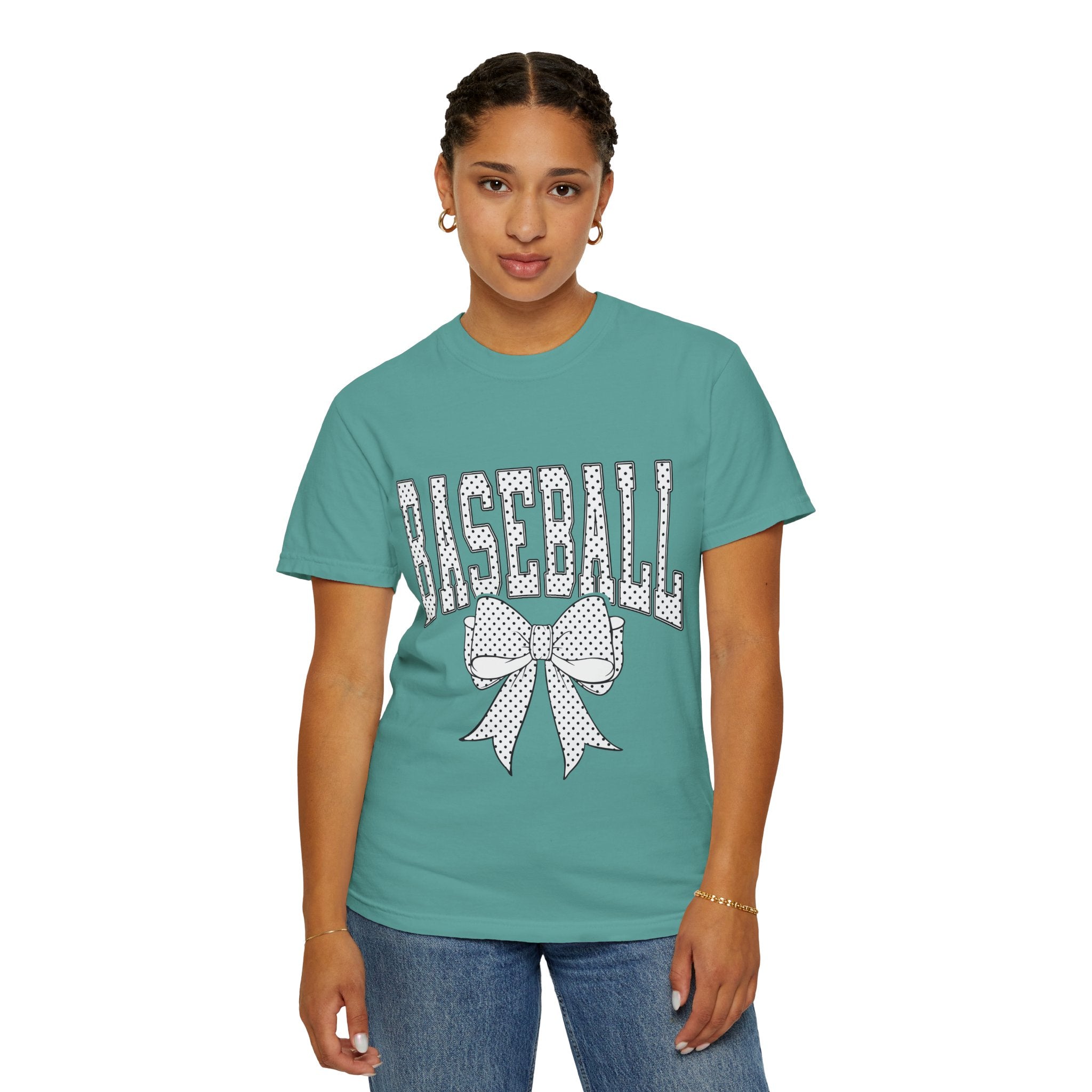 Baseball Bow T-Shirt — Cute Polka Dot Baseball Tee for Fans & Gift-Giving