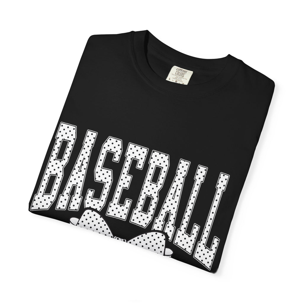 Baseball Bow T-Shirt — Cute Polka Dot Baseball Tee for Fans & Gift-Giving