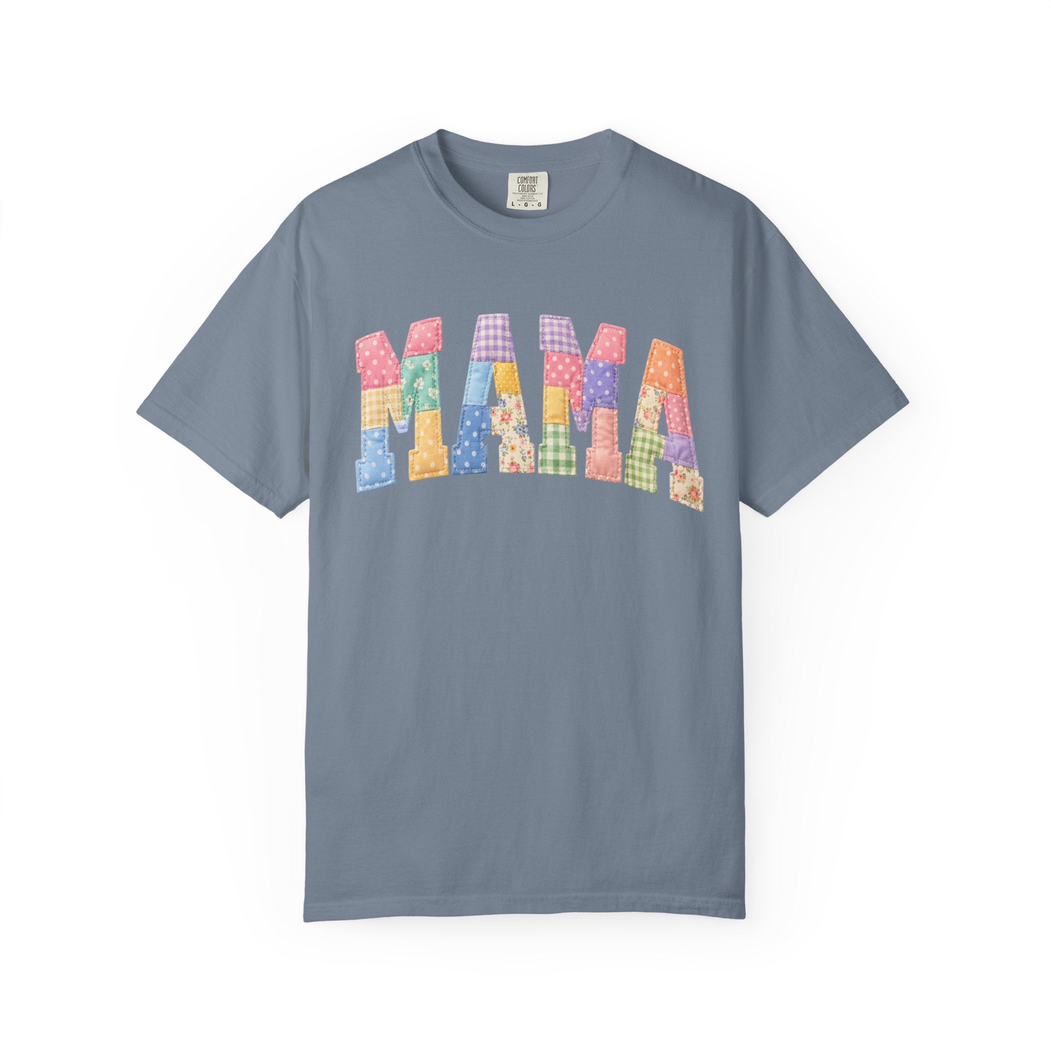 Mama Patchwork T-Shirt — Colorful Quilted Letter Graphic Tee