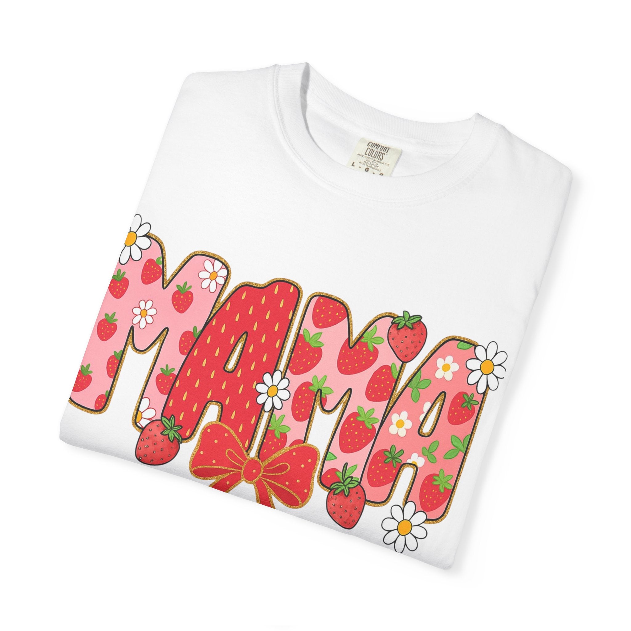 Mama Strawberry Floral Tee — Cute Retro Ribbon Mom T-Shirt for Mother's Day