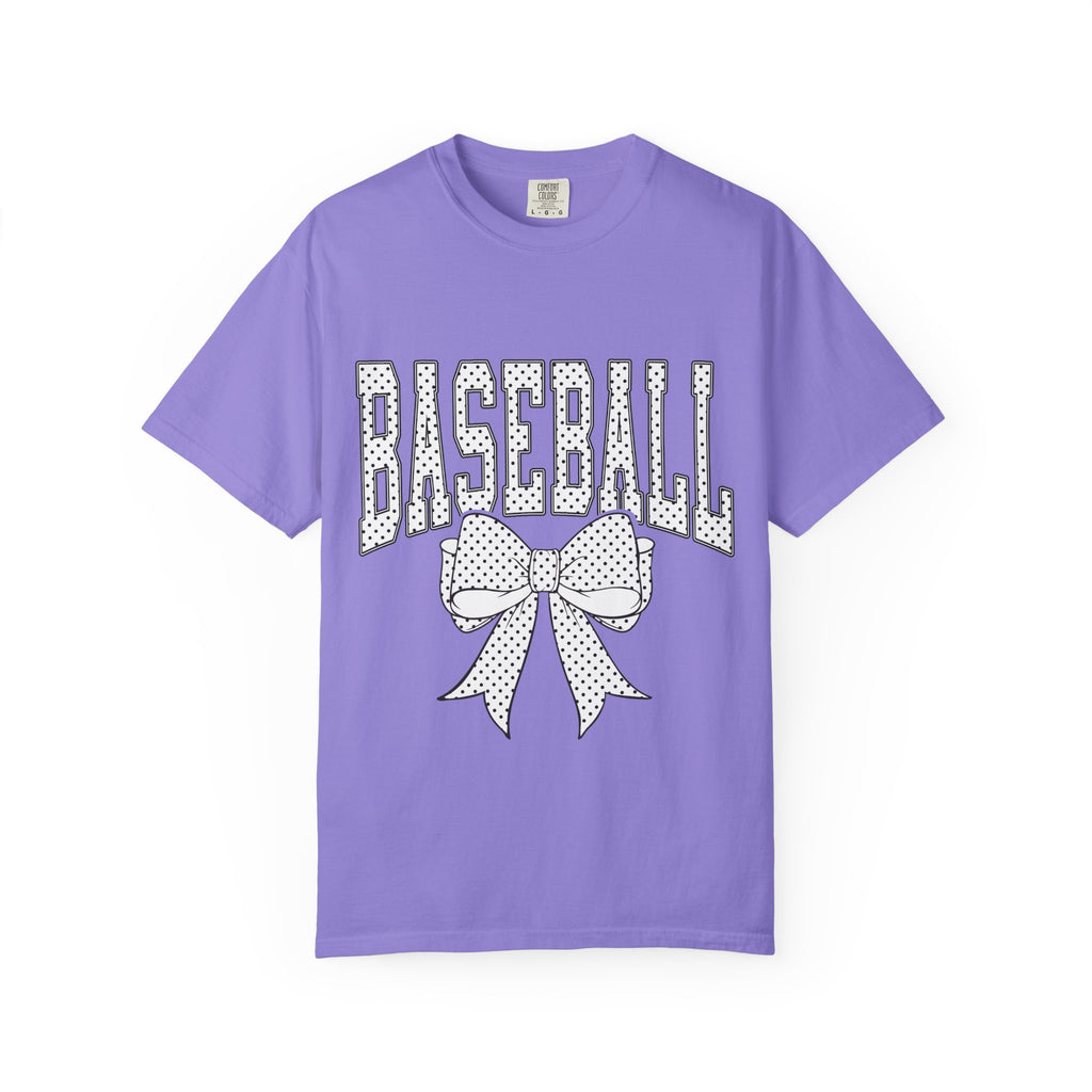 Baseball Bow T-Shirt — Cute Polka Dot Baseball Tee for Fans & Gift-Giving