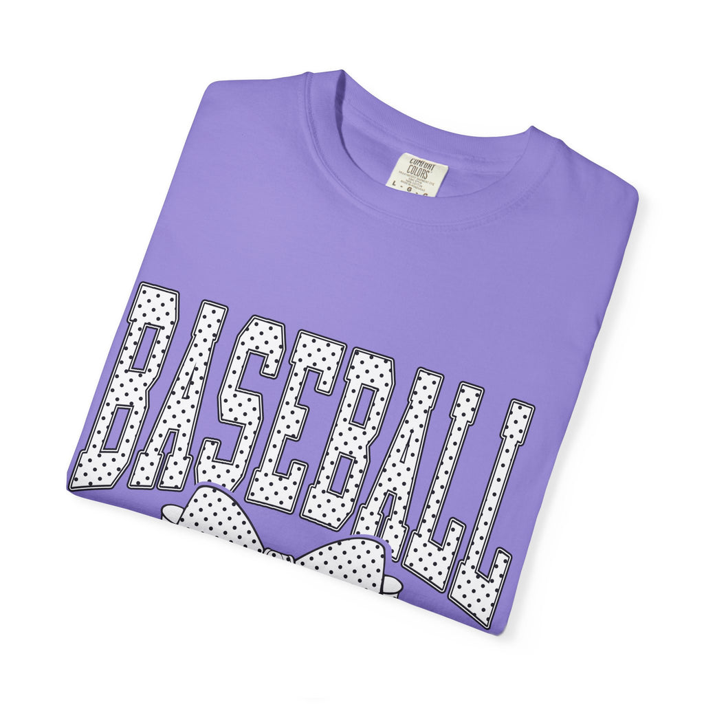 Baseball Bow T-Shirt — Cute Polka Dot Baseball Tee for Fans & Gift-Giving