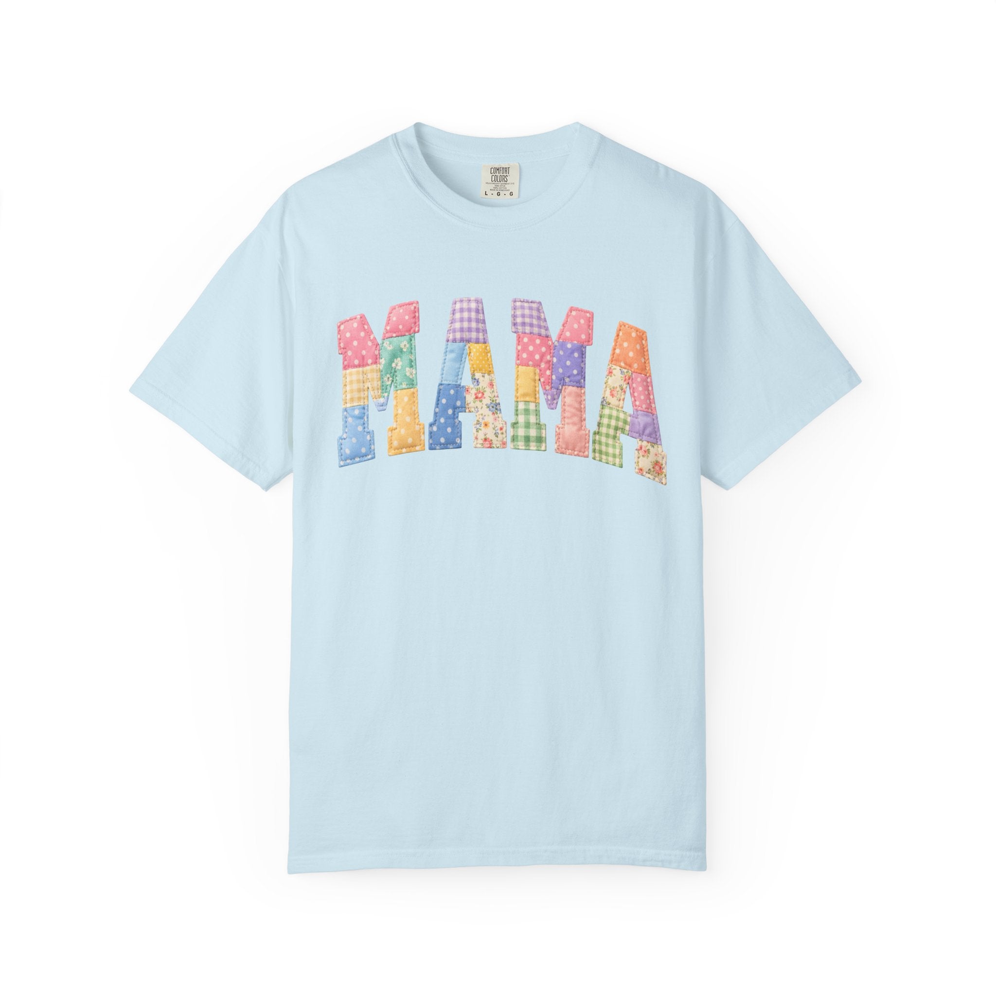 Mama Patchwork T-Shirt — Colorful Quilted Letter Graphic Tee