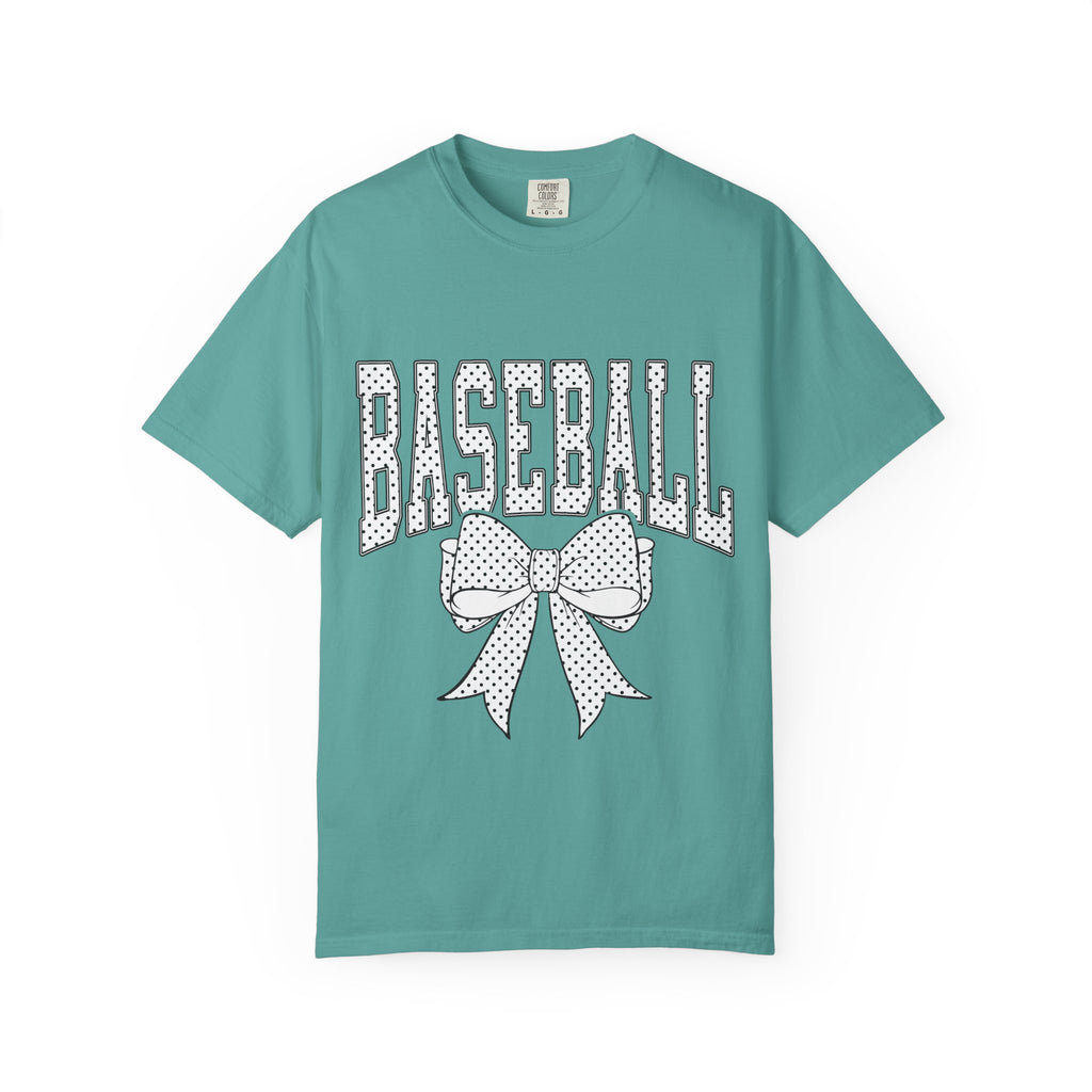 Baseball Bow T-Shirt — Cute Polka Dot Baseball Tee for Fans & Gift-Giving