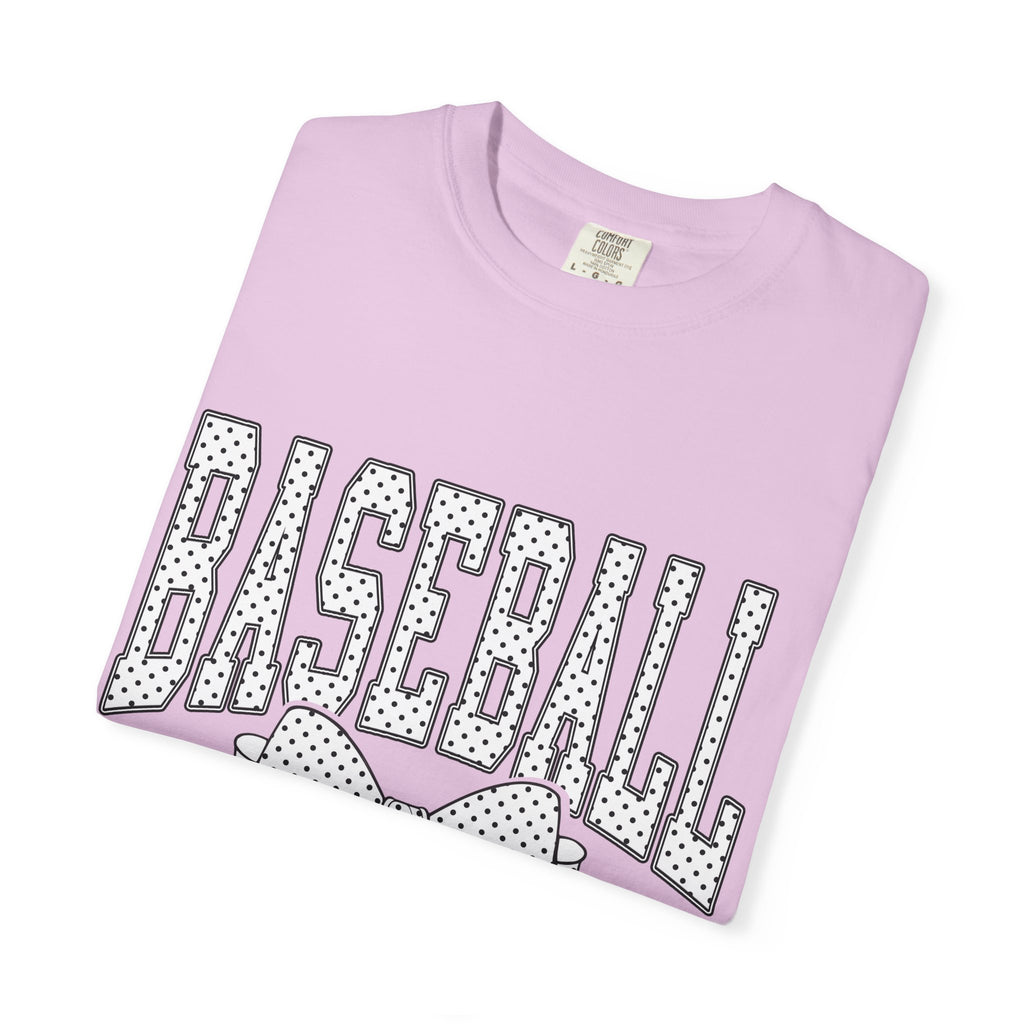 Baseball Bow T-Shirt — Cute Polka Dot Baseball Tee for Fans & Gift-Giving