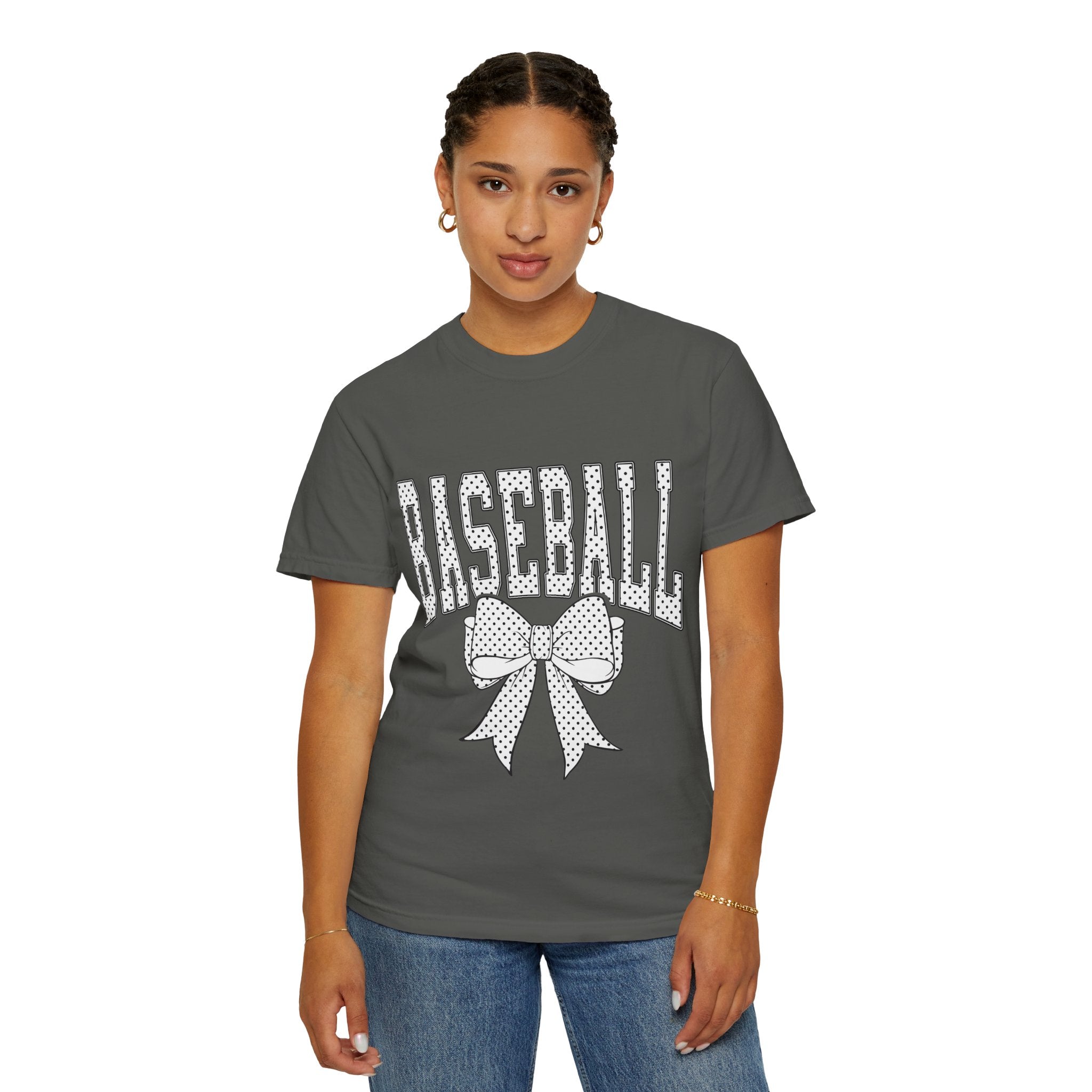 Baseball Bow T-Shirt — Cute Polka Dot Baseball Tee for Fans & Gift-Giving